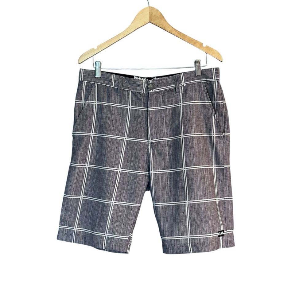 Billabong Men's Size 32 Hybrid HydroStretch Platinum Stretch Gray Plaid Shorts